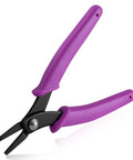 5.5 Inch Mini Flat Nose Pliers for Jewelry Making Duckbill Pliers with Smooth Jaw Bend and Straighten Wires Open Rings One Hand Spring Loaded Handy Tool for DIY Jewelry Craft, purple handles