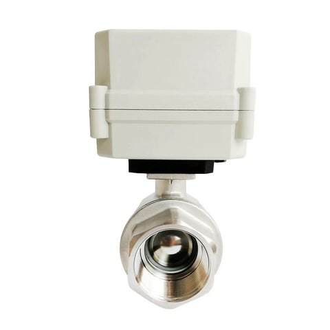 Built Tough DN32 Electric Shut Off Valve With Limit Switch SS304 Stainless Steel Gears DC24V Motorized Control Valve front view.