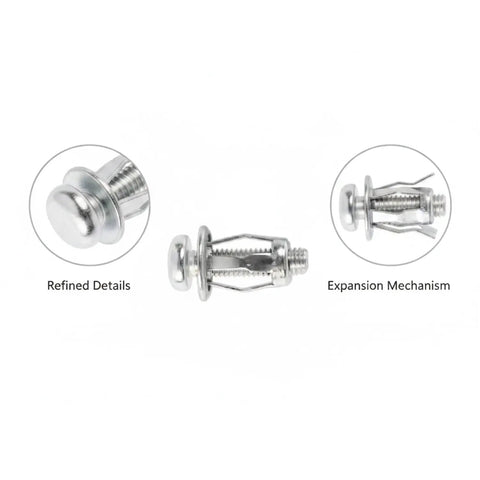 Detailed view of Hollow Wall Anchors M4 x 20mm Kit with iron expansion bolts and screws for drywall mounting, 20 pack.