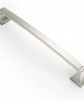 Angled view of Ten Pack 7 Inch Brushed Satin Nickel Cabinet Pulls For Cabinets And Drawers With 177mm Hole Centers Kitchen Hardware