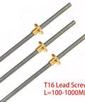 Heavy Duty Stainless Steel T16 Lead Screw For Cnc 3D Printer And Maker Gear with gold fittings length 100-1000mm