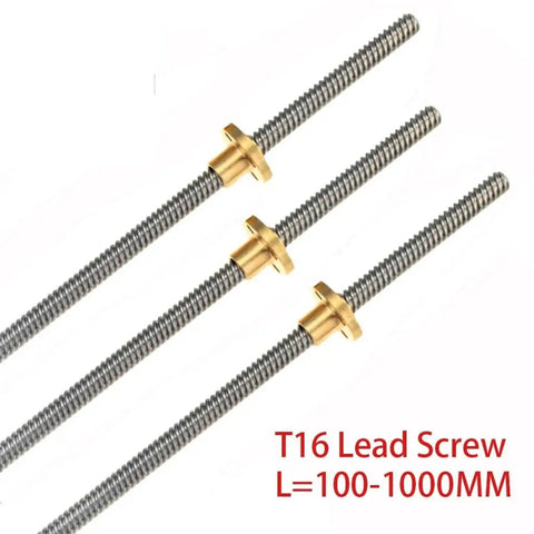 Heavy Duty Stainless Steel T16 Lead Screw For Cnc 3D Printer And Maker Gear with gold fittings length 100-1000mm