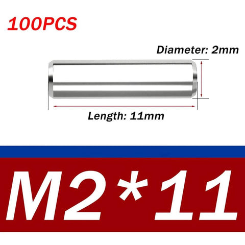 Pro Grade 304 Stainless Steel Dowel Pin Set, Precision Ground And Hardened Alignment Pins For Machinery, CNC, Molding, Fixture Fastening, 2x11, 100 Piece Set