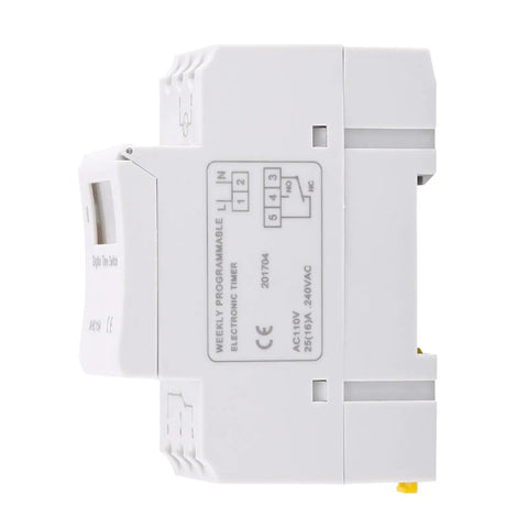 Side view of Weeklong Programmable Timer Relay With 16 On Off Schedules 110V 15A 3000W Digital Time Switch LCD Display