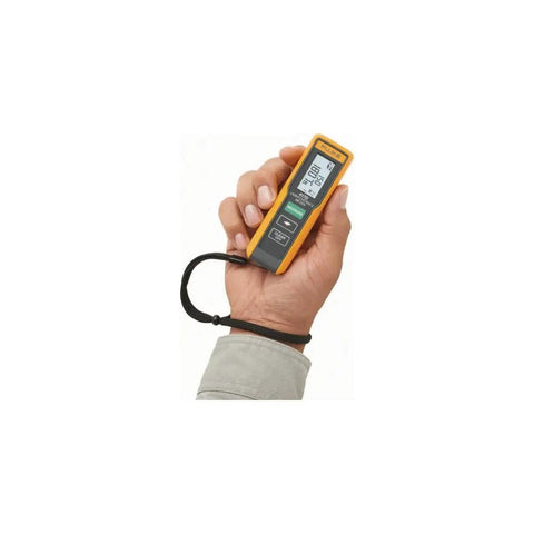 Person holding 40 Meter Laser Distance Meter With One-Button Point And Click, Continuous Measurement, Area Calculator, Rugged IP54 Drop-Tested Tool