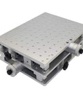 Slick 2 Axis Moving Table With Rock Solid Portable Cabinet Case For Laser Engraving And Welding Rigs Smooth XY Motion Platform Compact 300 By 220 Millimeter, close-up view of aluminum surface with holes for mounting.