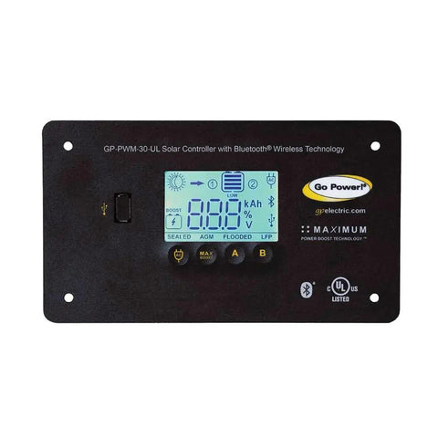 Bluetooth 30 Amp Solar Regulator Keeps Your Off Grid Setup Juiced Monitors Voltage Amperage And Battery Charge Percentage Full Four Stage Charging With Equalize Option Handles Up To 570 Watts Of Solar Power For RVs Boats And Tiny Homes