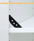 Close-up of black corner bracket with screws on white shelf for Stainless Steel Shelf Brackets With Mounting Screws Heavy Duty Corner Braces.