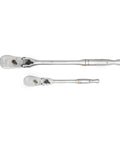 Two Piece One Quarter And Three Eighth Inch Drive 90 Tooth Locking Flex Head Teardrop Low Profile Ratchet Set Built For Tight Spots