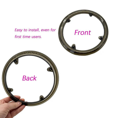 Front and back view of Three Piece Black Bike Chain Guards Set For Road And Mountain Bikes Durable Plastic Sprocket Protector Cover Chainwheel Guard Kit Fits Most Cranks With Four Screw Mounts