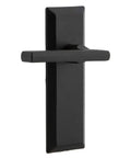 Keep Plate With Dirk Lever In Matte Black Iron for Modern Rustic Doors, sleek long plate hardware set, clean lines, easy install.