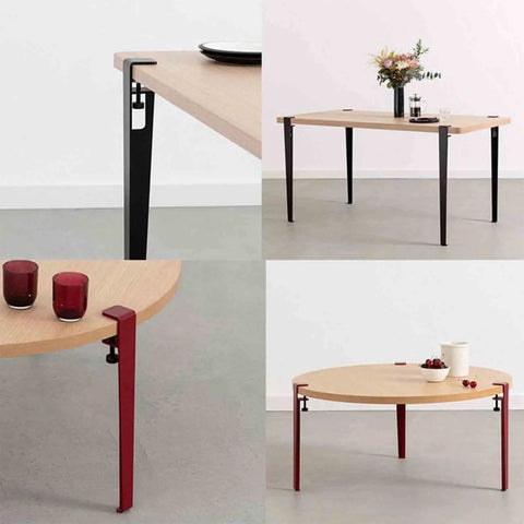 Sleek F Shape Metal Table Legs Set Of Four With Quick Install And Zero Drill Hassle For Modern Diy Dining Coffee Console Tables featuring black and red leg angles.