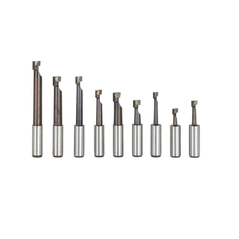 Nine 1/2 inch carbide boring bars for precise metalwork, part of the 2 Inch Boring Head With MT3 Shank And 3/8 Inch 16 Thread set