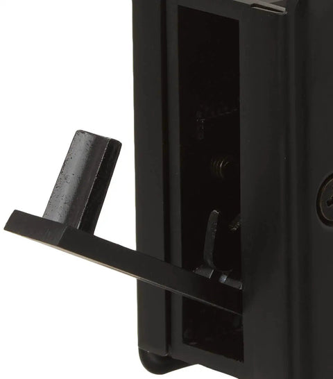Close-up of Solid Brass Pocket Privacy Door Pull In Matte Black, 2 3/4 x 2 1/2 inch, interior handle side view