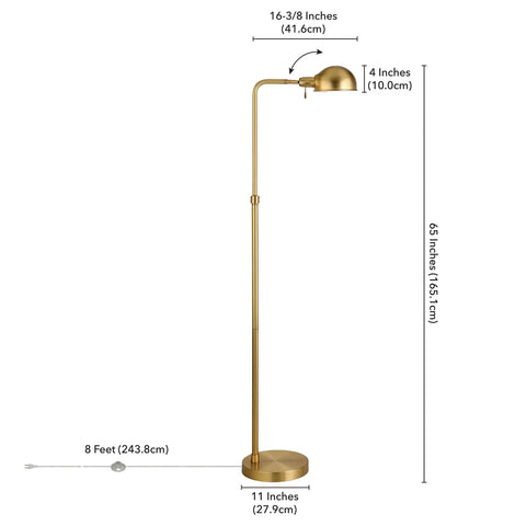 66 Inch Integrated LED Floor Lamp With Metal Shade In Brushed Brass, Slick Modern Task Light For Living Room, Adjustable Head, Side View