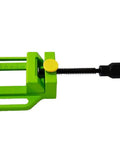 Top Shelf Aluminum Drill Press Vise With 70 Mm Jaw in vivid green, features lightweight alloy for mini bench clamping and drilling tasks.