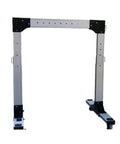 Real Deal Portable Gantry Crane With Electric Winch And Chain Ratchet built with adjustable aluminum legs for heavy lifting.