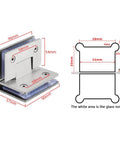 Heavy Duty Frameless Glass Door Hinges Rock Solid 90 Degree Shower Panel Hinge dimensions and design for 8 to 12mm glass.