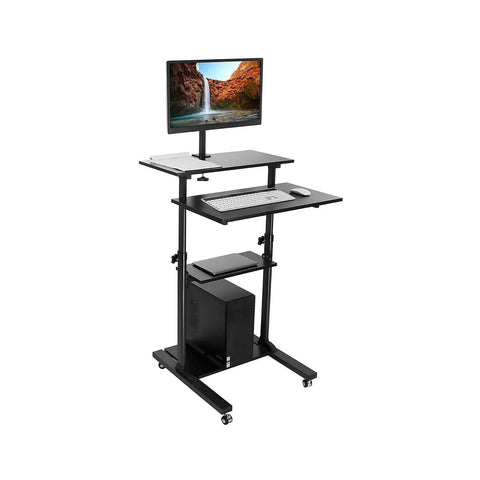 Mobile Computer Cart With Monitor Mount For 32 Inch Screens Rolling Laptop Stand On Wheels Height Adjustable From 37.25 To 53.75 Inches Includes Keyboard Tray Ideal For Classrooms And Offices