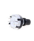 Side view of 3P4T Rotary Switch Band Selector With Knob Black, 4 Pole 3 Position, Single Deck Encoder Style, showing pins for installation.