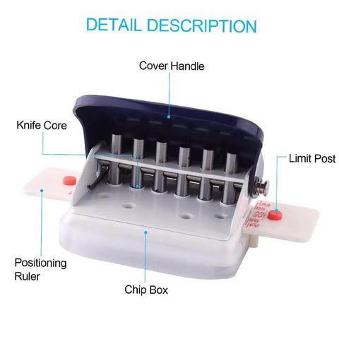 Open view of 6 Hole Puncher For A4 A5 B5 Notebooks And Scrapbooks Handheld Metal Circle Paper Puncher with labeled parts
