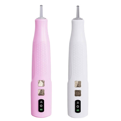 Badass Cordless Electric Pickup Pen With Reliable Vacuum Grip To Snag Loose Bits Zero Sweat For Desk Projects Plus Bright Light And Smooth Angled Tip For Crisp Workflows, in pink and white colors.