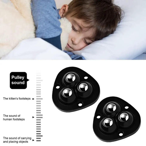 Self Adhesive Caster Wheels For Furniture, 12 Pcs Mini Ball Castors With ABS Material, shown close-up in black color.