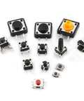 Assorted push buttons from 125 Piece Tactile Switch Kit With 25 Value Micro Momentary Push Button Switches For SMD And DIP Use