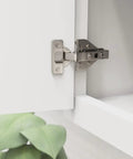 Heavy Duty Euro Concealed Cabinet Hinges Pair With Self Closing Soft Close Mechanism Half Inch Overlay Face Frame Assembly shown mounted on white cabinet.