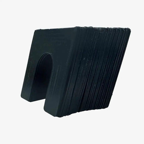 Stacked 36 Piece Two Post Lift Shim Kit, black nylon spacers, side view for Surface Mount DIY Friendly Auto Lift Leveling Shims.
