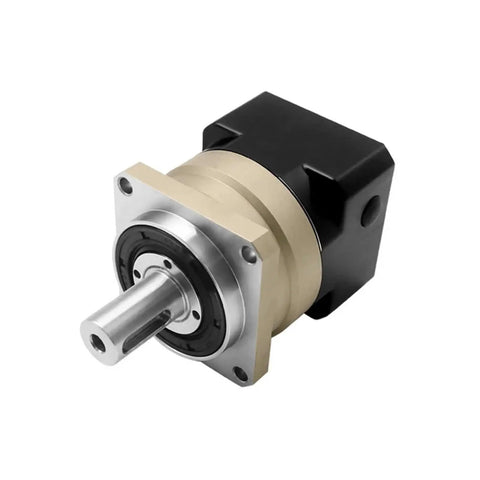 Heavy Duty Helical Gear Reducer Box For Nema 17 23 34 Stepper Motors And Servo Drives With Smooth 42 Mm Input Flange and sturdy black casing.