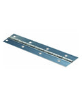 Rock Solid Piano Continuous Hinge In Marine Grade 304 Stainless Steel 72 Inches Long By 2 Inches Wide showing pre drilled holes.