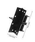 Black Four Inch Self Closing Door Hinge With 90 Degree Right Angle Dead Stop Bracket For Bulletproof Heavy Duty Cabinet And Smooth Quick Garage Install Project, matte black finish, showing design and dimensions.