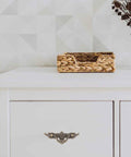 Front view of white dresser with Vintage Cabinet Handles 4.33 Inch Antique Brass Drawer Pulls, decorative hardware for smooth operation.