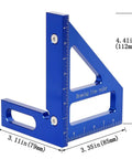Heavy Duty Slick Aluminum 3D T Shape Measuring Ruler With Dead Nuts Exact 45 And 90 Degree Protractor For Quick Carpentry And Wall Layouts In Standard Imperial, blue ruler with measurements.