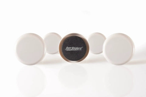 Round Two And Half Inch Reusable Furniture Sliders For Carpet Eight Pack Beige shown on white background.