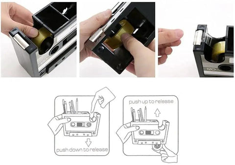 Assembly of Retro Cassette Tape Dispenser And Pen Holder Desk Organizer With Vase And Pencil Pot, Holds Up To 30 Pens, Tape Replacement