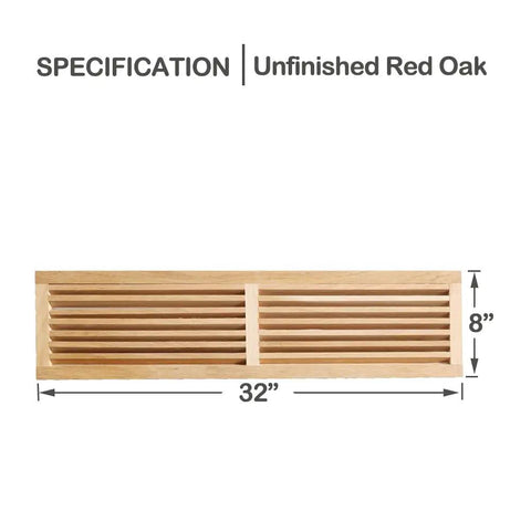 Red Oak 32 Inch Hardwood Cold Air Return Wall Vent Register Unfinished Solid Oak Wood HVAC Vent For Home Improvement