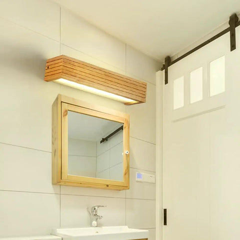 Hardwired Wood Led Wall Sconce,Modern Minimalist Rectangle Vanity Light,Updown 6000k for Living Room Bedroom Hallway (55cm) above mirror.