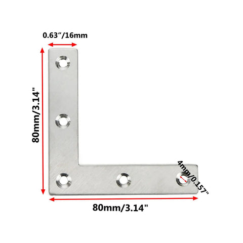 Flat L Bracket 80mm By 80mm Right Angle Mounts Premium Stainless Steel Pack Of 15 Heavy Duty Furniture Brackets With 4mm Holes And 1 5mm Thick Built To Last For Easy Install And Strong Shelves