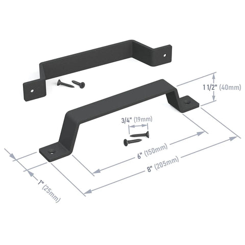 8 Inch Barn Door Handles Set Of 2 Black Heavy Duty Pull Handles For Gates Fences Sheds Garages Sliding Doors Rustic Farmhouse Industrial Style For Indoor Outdoor Exterior Interior Use shown with measurements