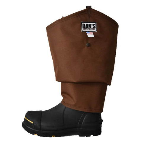 Tough As Nails Beefed Up Steel Toe Rubber Boots With Snake Proof Hip Waders, brown fabric upper, heavy duty for outdoor tasks.