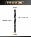 14mm Drill Bit With 10mm Reduced Shank Heavy Duty HSS 4241, Black Oxide Nitriding Finish, showing dimensions and design details.