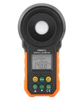 Digital Light Meter Lux Meter PM6612 and PM6612L with 200000 Lux High Range Auto Manual Range Data Hold Min Max Readouts Handheld Photometer Luminometer Workhorse for Lighting Photography Horticulture, black and orange ABS body, front view