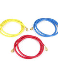 No Sweat One Point Five Meter AC Recharge Hose With Easy Turn Valves Six Hundred Psi Pressure Rated Quarter Inch Tube assorted colors yellow red blue.