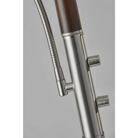 Close-up of the adjustable reading light on Lexington 71 Inch Two Light Floor Lamp in Walnut Finish With Up Lighting Alabaster Glass Dome Shade