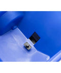 Close-up of blue interior of Handheld Grass Seed And Fertilizer Spreader For Lawns And Driveways Lightweight And Corrosion Resistant