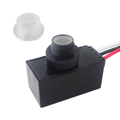 Auto On Off Dusk To Dawn Photoelectric Sensor Switch 12V DC 10A Outdoor Lighting Control, close-up, showing compact design and wires
