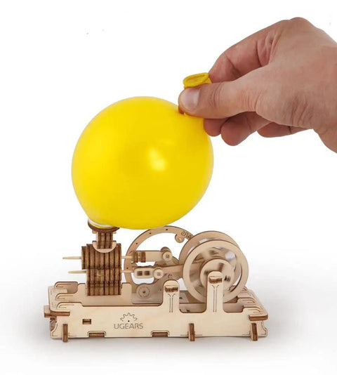 Hands On Dope Pneumatic Engine 3D Wooden Puzzle Kit For Teens And Adults No Glue Brain Teaser Construction Set Realistic Wooden Mechanical Model DIY Gift Plywood Build Educational Fun, wooden model with yellow balloon