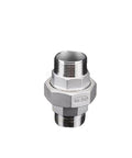 304 Stainless Steel BSPT Piping Union Set One And One Quarter Inch One And One Half Inch Two Inch Three Inch Female To Male Threaded Tube Connector Pipe Fitting G12 M To M Heavy Duty Easy Install, viewed from a side angle.